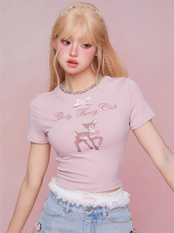 バンビデザインタイトショートトップス