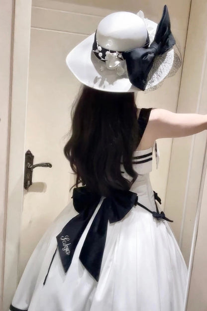 【Reservierungsschluss 29. Juli】Klassisches Schleifen-Elegant-Lolita-Stickerei-JKS-Kleid-Set (mit Korsage) + Zubehörset