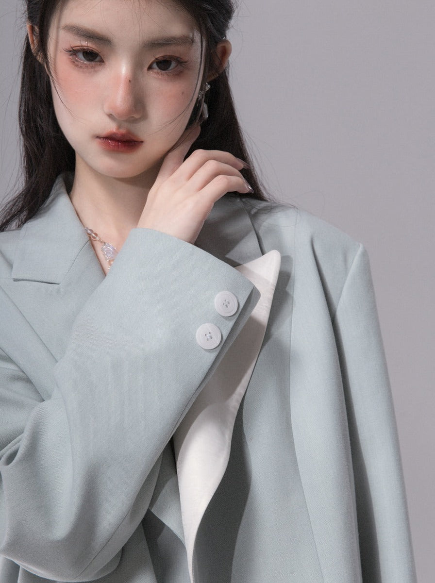 Contrast Green Field Pearl Lapel Collar Jacket