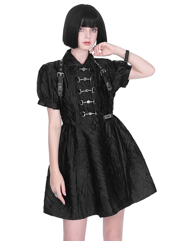 Dark Punk Metallic Puff Sleeve Cheongsam Dress