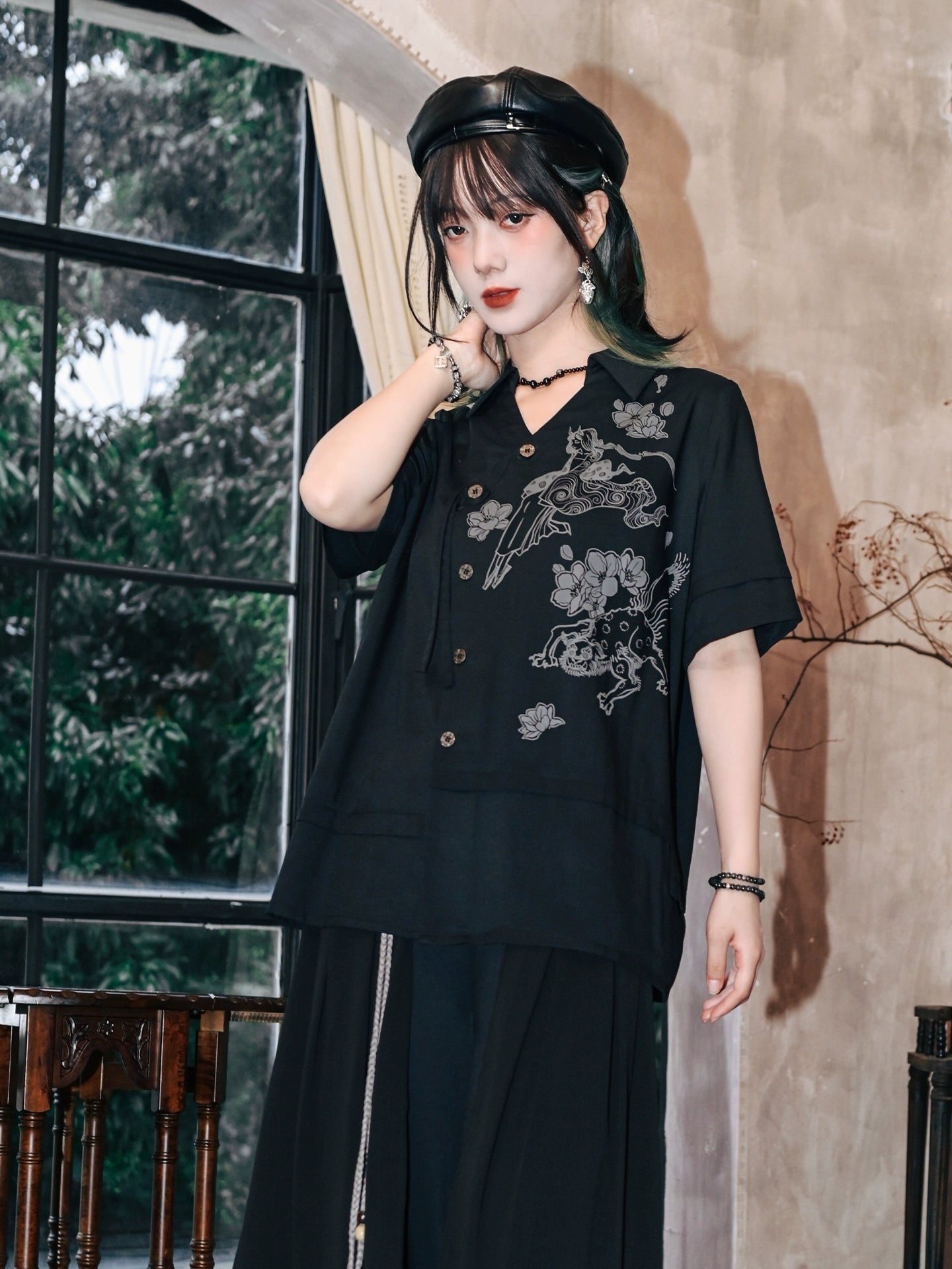 ファントムワールドアシメデザインチャイナモードシャツ