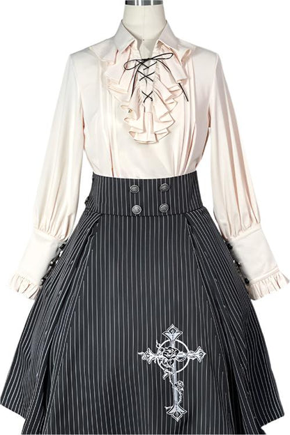 King's College Lolita Prince Ruffle Shirt + Cape + Vest + Shorts + Skirt