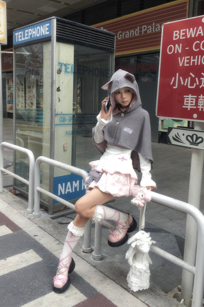 Pink Cat Ear Poncho Coat