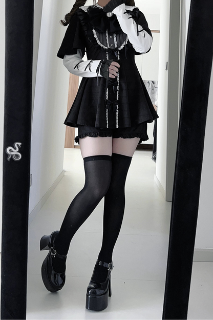 【3月1日予約締切】グレーブラックジュエルリボンフリルドレス＋ロングスリーブ＋ショートパンツフルセット