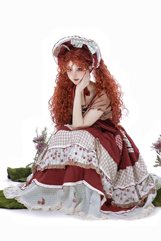 Retro Doll Cherry Check Lolita Dress