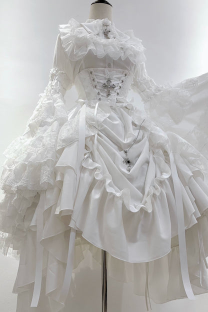 ゴシックスーパーゴージャスジスリーブロリータシャツ+フリルスカート+ハット