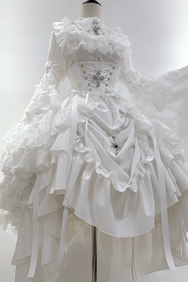 Gothic Super Gorgeous Zizi Sleeve Lolita Shirt + Ruffled Skirt + Hat