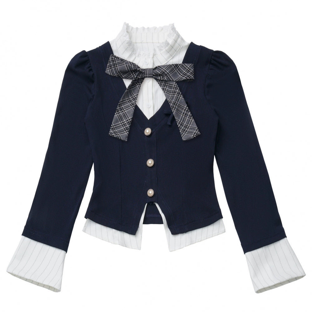 カレッジスリムフェイクツーピーストップス+チェックキュロット