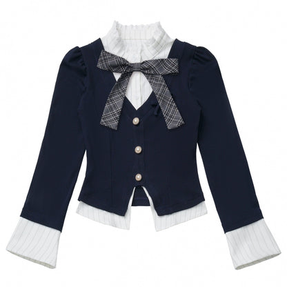 カレッジスリムフェイクツーピーストップス+チェックキュロット