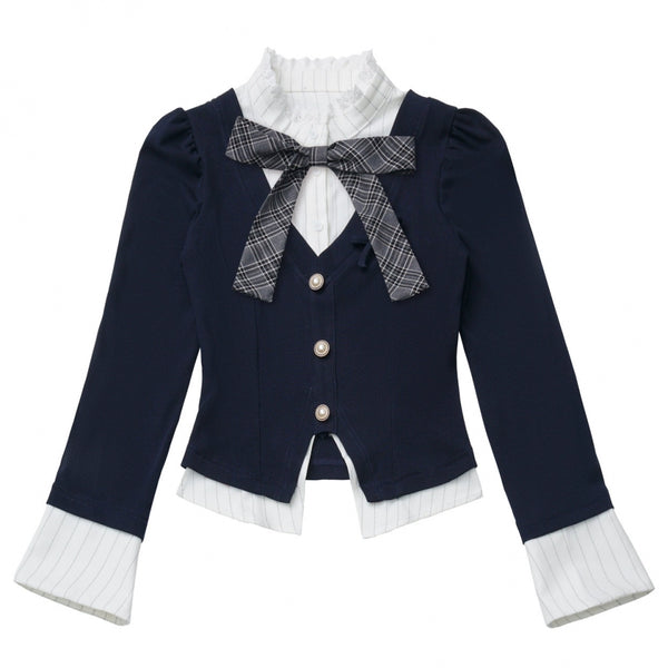 カレッジスリムフェイクツーピーストップス+チェックキュロット