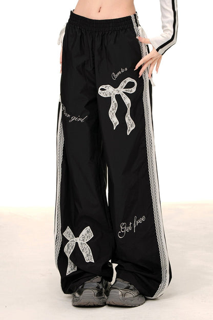 Lace Bow Wide Leg Pants