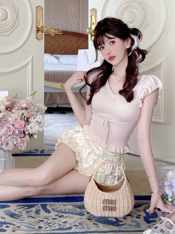 Cloud Sleeve V-Neck Slim Top