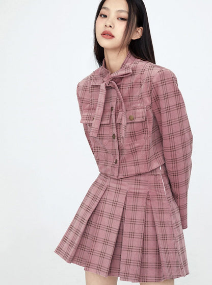 Ribbon Check Jacket + Check Skirt