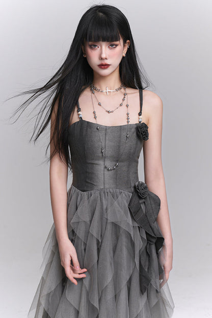 Unique Flower Suspender Long Camisole Dress