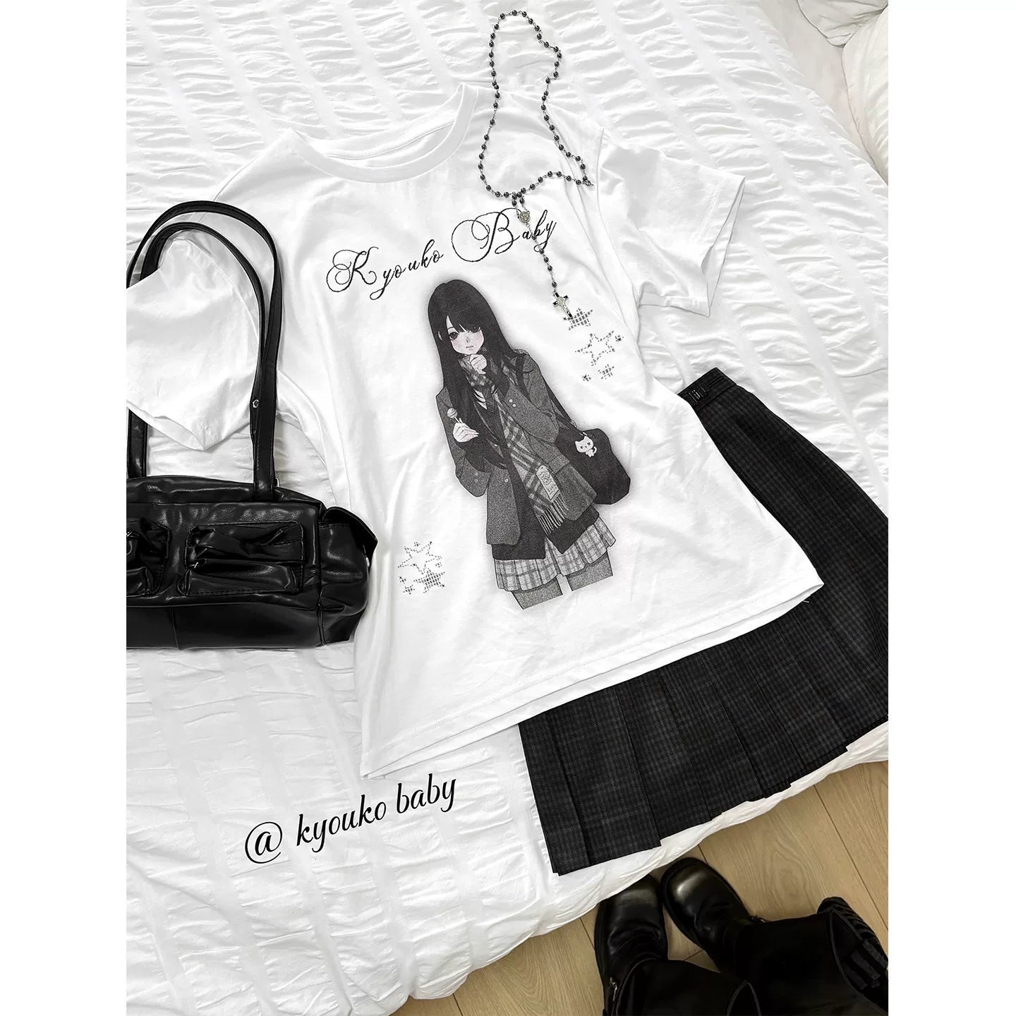 Schoolgirl Illustration Loose Top + Skirt