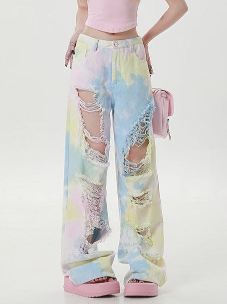 Spice Girl Damage Colorful Wide Leg Pants