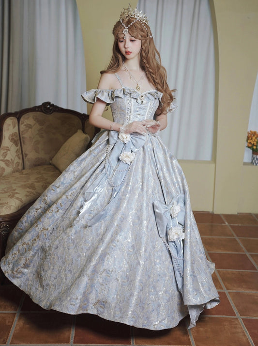 蓝色洛丽塔花朵婚纱华丽成人礼服洛丽塔优雅公主裙