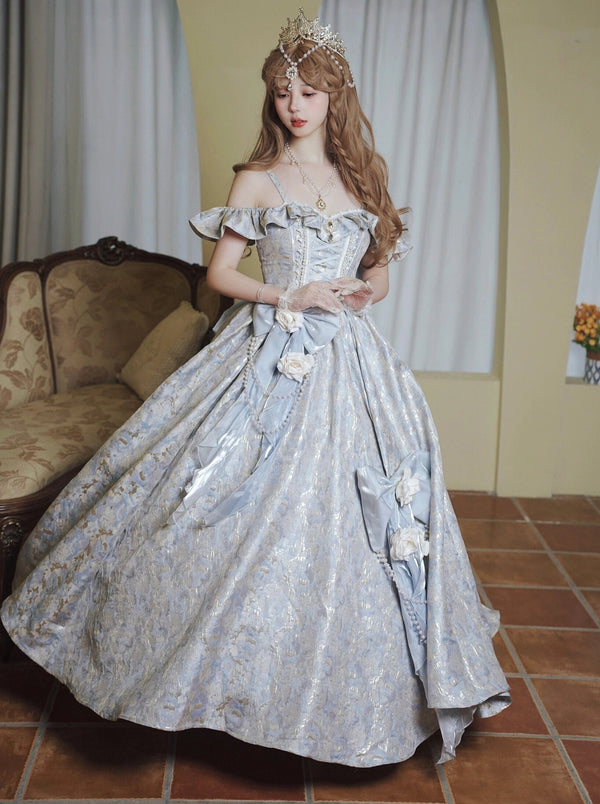 Blue Lolita Flower Wedding Floor Length Gorgeous Dress