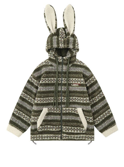 Manteau rétro en coton molletonné et oreilles de lapin en agneau américain