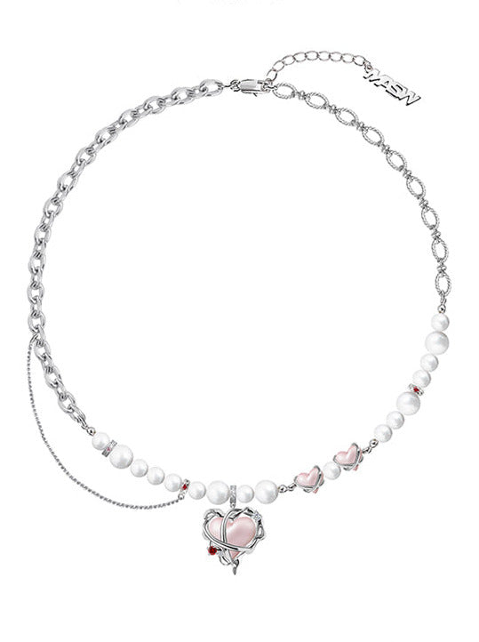 Pink Love Pearl Asymmetrical Design Necklace