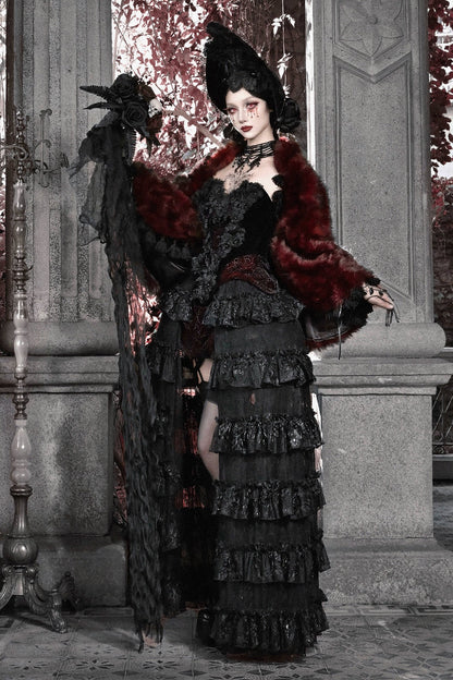 Blood supply original ◆ castle thriller crimson gothic environmental protection fur cloak jacket shawl Halloween winter