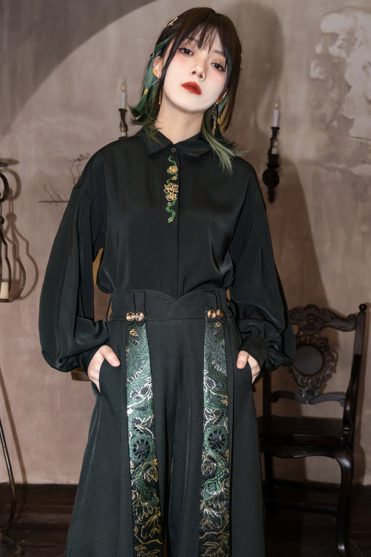 Snake Embroidery Lantern Sleeve Shirt Belchic Snake Embroidery Lantern Sleeve Shirt Belchic
