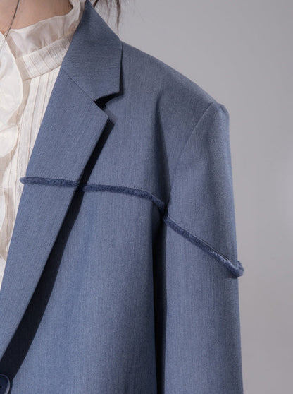 Barrier Blue Raw Edge Split Blazer