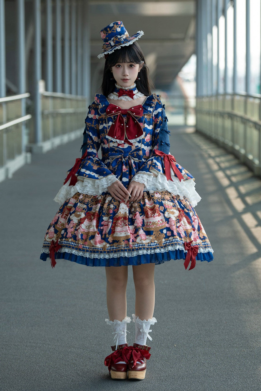 【4月26日予約締切】レトロロマンスイートロリータリボンケーキプリントゴージャス姫袖ドレス