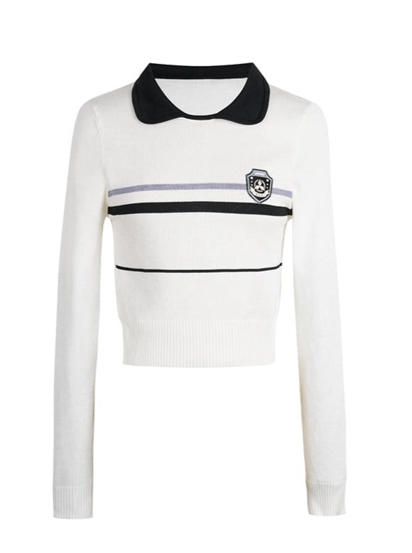 College polo sleeveless top + polo sweater + pleated skirt