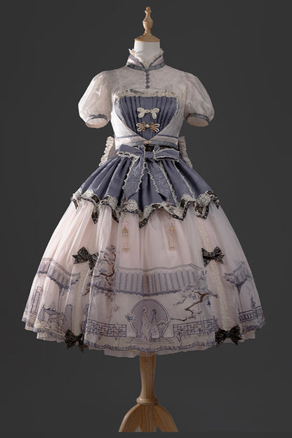 Classical Chinese Lolita Princess Dress Setup + Headdress + Necklace