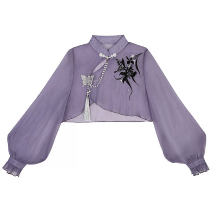 Chinese-Style Embroidery Short Top + Suspender Skirt Suit