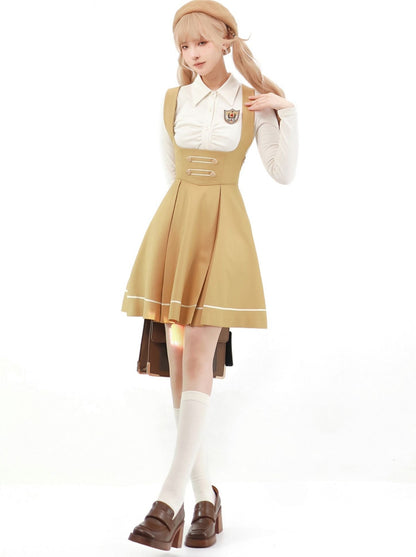 College Suspender Skirt + Blouse + Badge