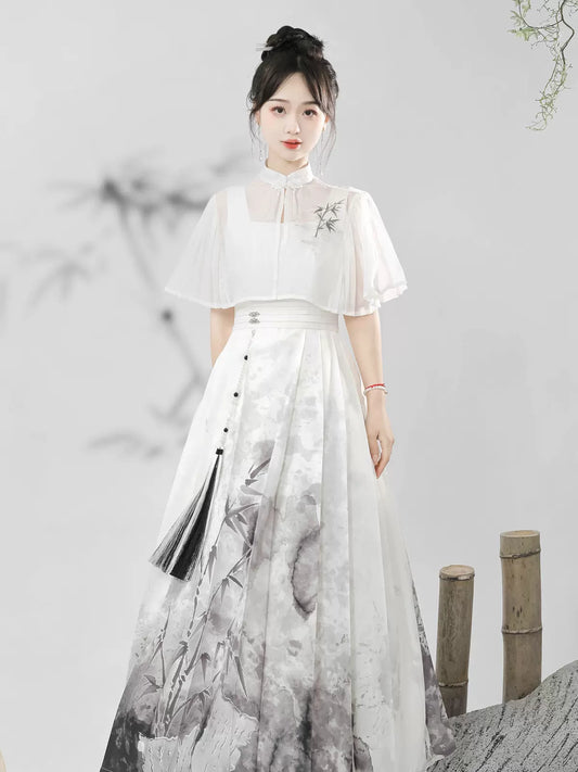 Girl's Nevermore Island Original Ink Hanjiang New Chinese Han Elements Gradient Print Sundress Top Set