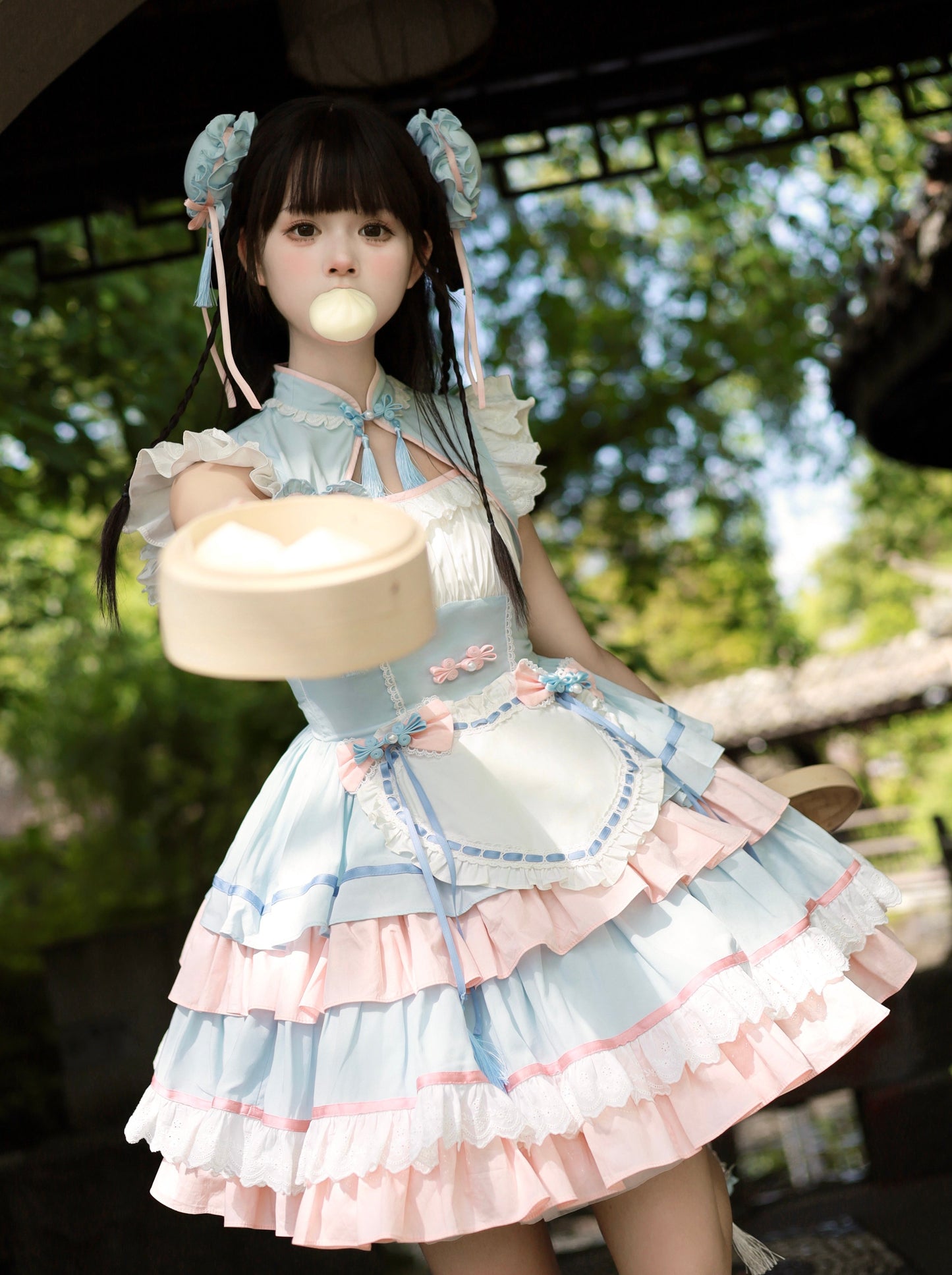 [Reservations] Sweet Cool Love Chinese Lolita Dress + Vest + Apron + Hair Accessories