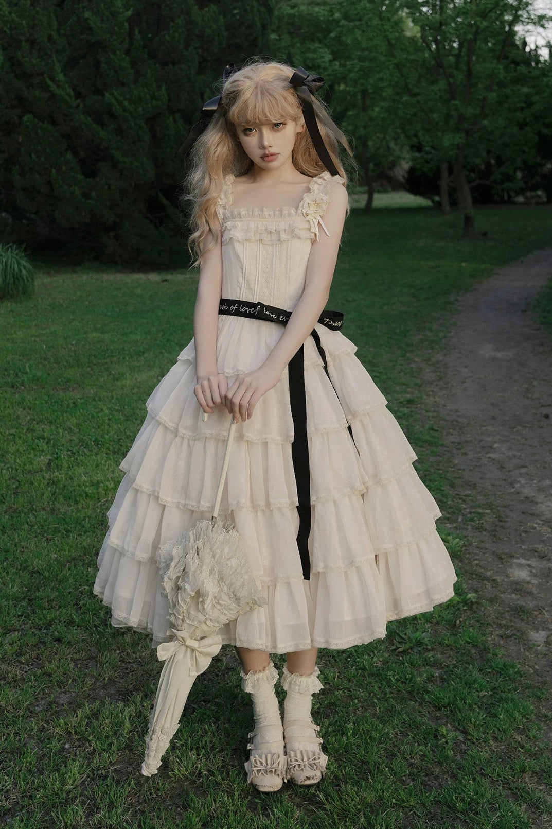 [Pre-order Deadline: July 31] Romantic Sweet Lolita Square-Neck Tiered JKS Ribbon Dress