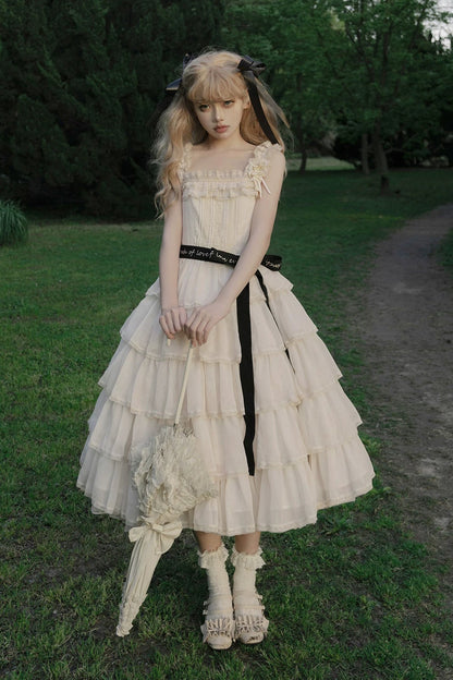 [Pre-order Deadline: July 31] Romantic Sweet Lolita Square-Neck Tiered JKS Ribbon Dress