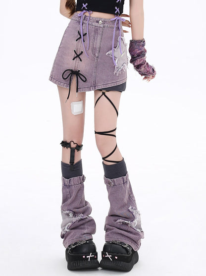 Lace-Up Design Star Short Skirt