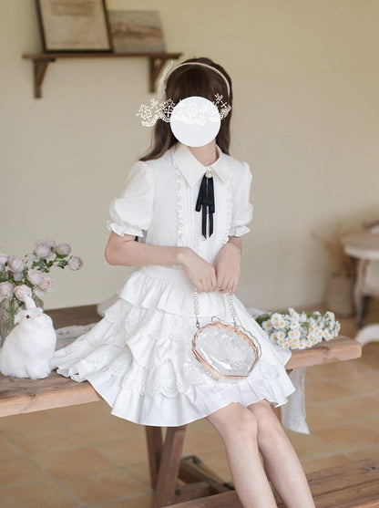 [Reservations] Tiered Pure White Dress + Slim Ribbon