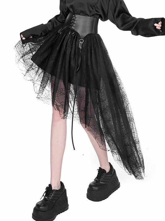 Steampunk Romantic Spider Web Waistband Mesh Skirt