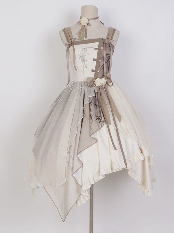 China Rose Suspender Ire Hem Tiered Tulle Dress