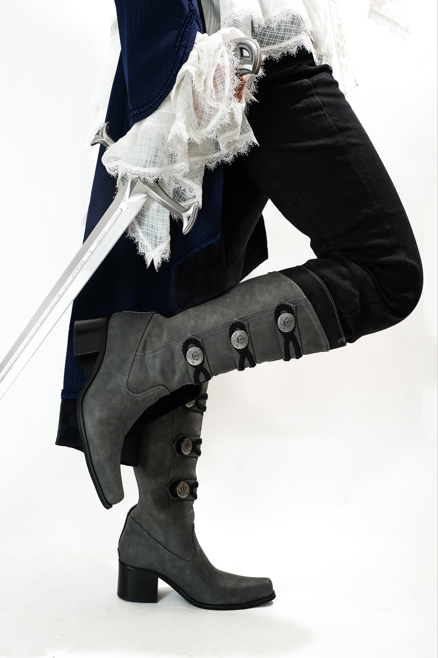 【9月7日予約締切】Black/White/Gray Gothic Lolita Prince Square Toe Retro Boots