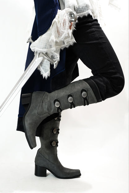 【9月7日予約締切】Black/White/Gray Gothic Lolita Prince Square Toe Retro Boots