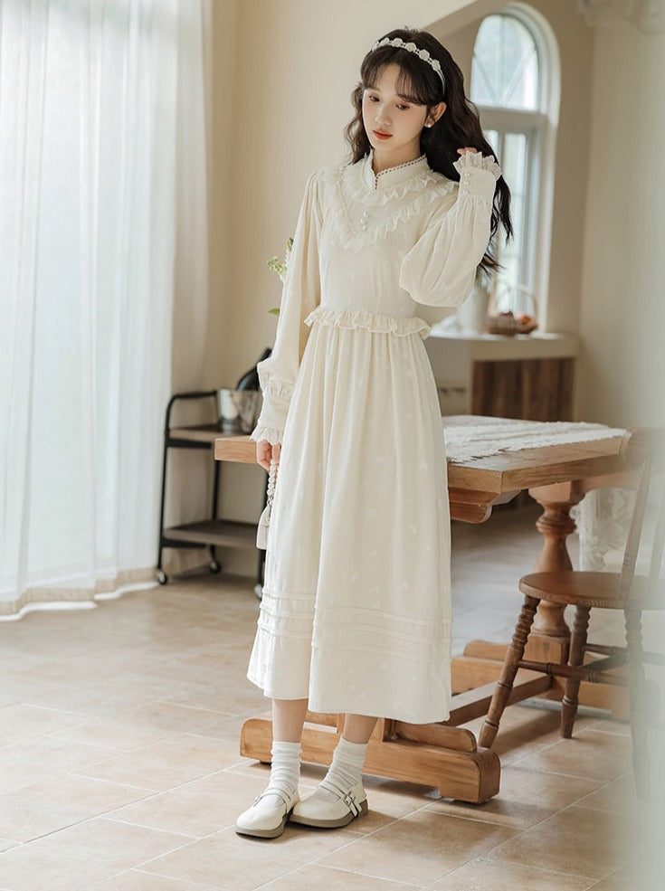 Milk Ruffle Flared Long Dress + Garden Cardigan