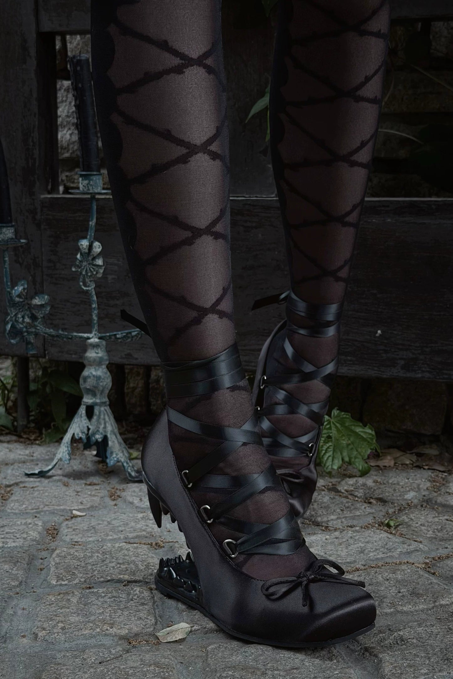 Dark Lace-Up Vampire Heels