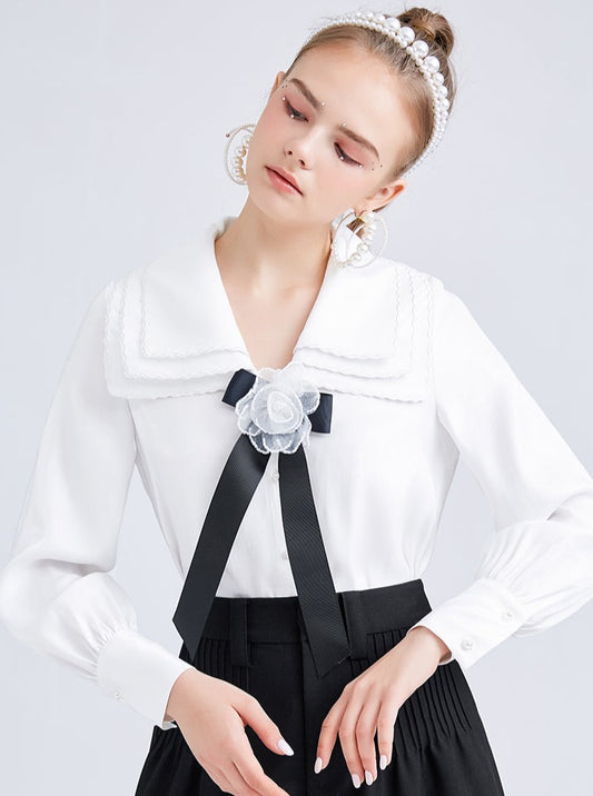 Rose Corsage Pearl Button Shirt