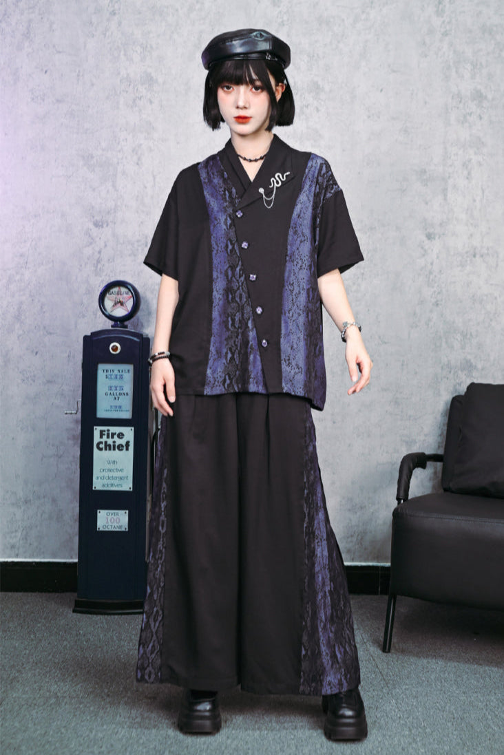 China Stitch Wide Leg Pants