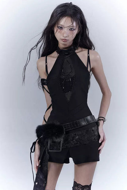 ダークモードノースリーブトップス+インナー+ベルト