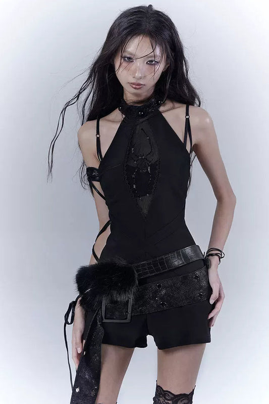 ダークモードノースリーブトップス+インナー+ベルト