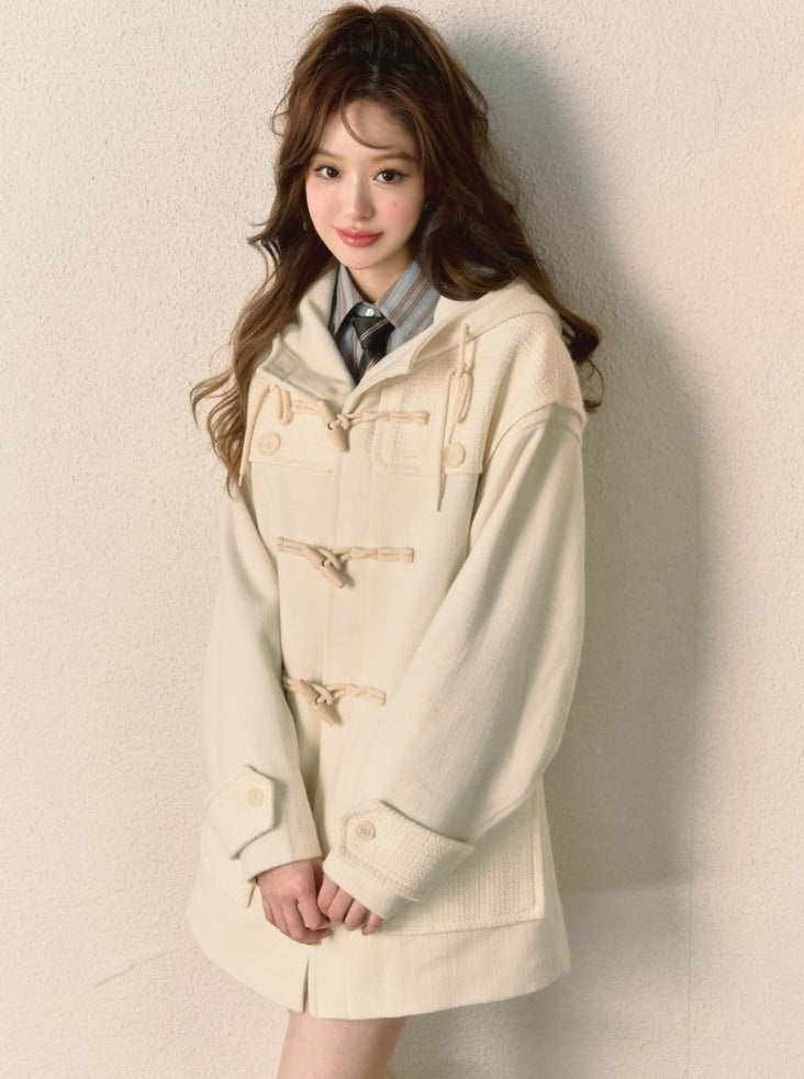 Silhouette Hooded Horn Button Coat