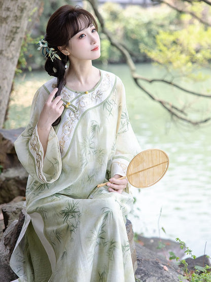 Chuan Dai Time : Bamboo Wind Crossing Classical Restoration Sense Caftan Suspendron Skirt New Chinese National Style Zen Suit Women